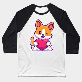 Cute Corgi Dog Holding Heart Cartoon Baseball T-Shirt